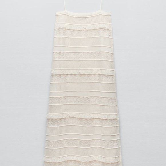 NWT ZARA POINTELLE KNIT LONG DRESS ECRU - REF. 3859/007 S, M - Picture 3 of 5